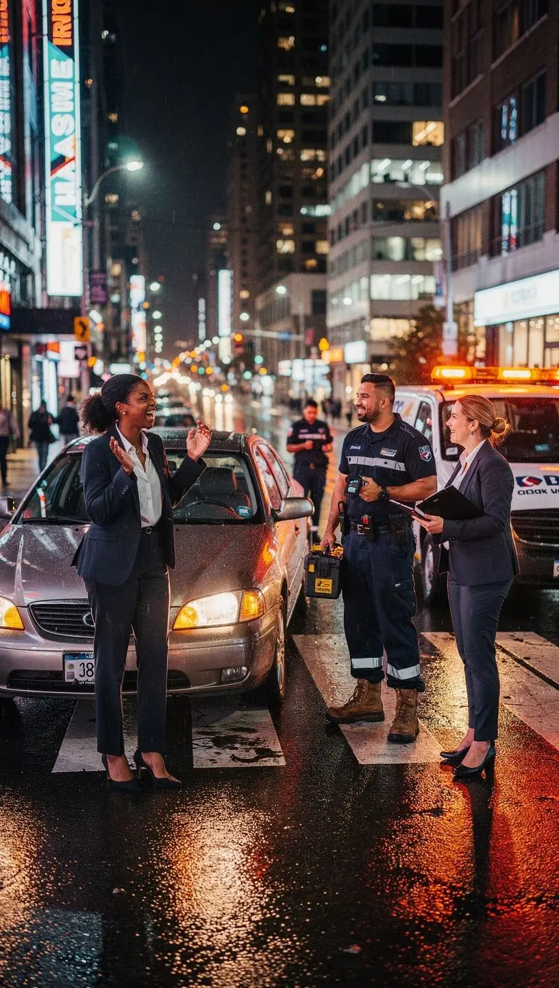 Pojazd holowniczy w akcji - holowanie uszkodzonego samochodu na poboczu drogi.
