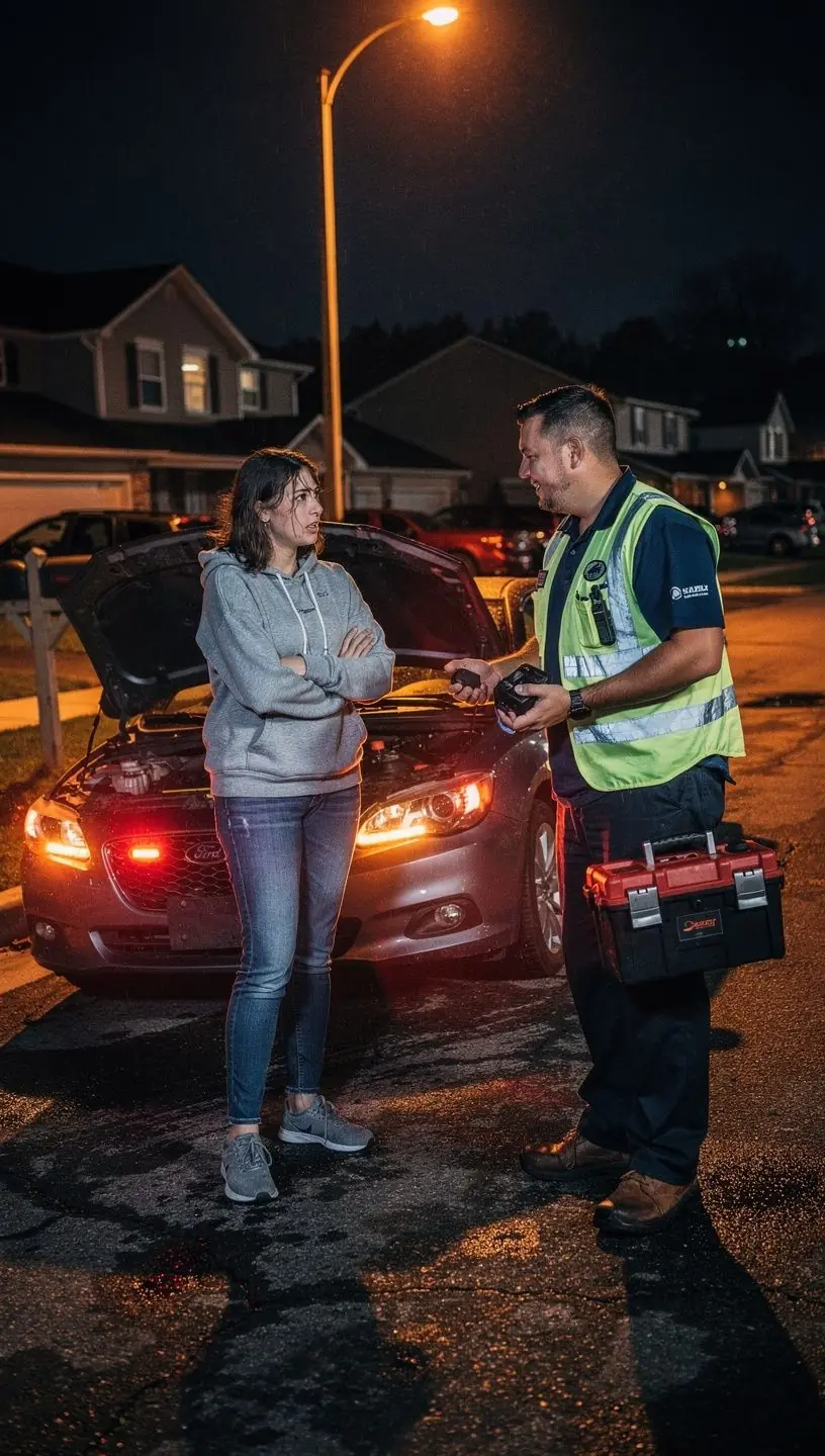 Wizualizacja procesu pomocy drogowej w nocy